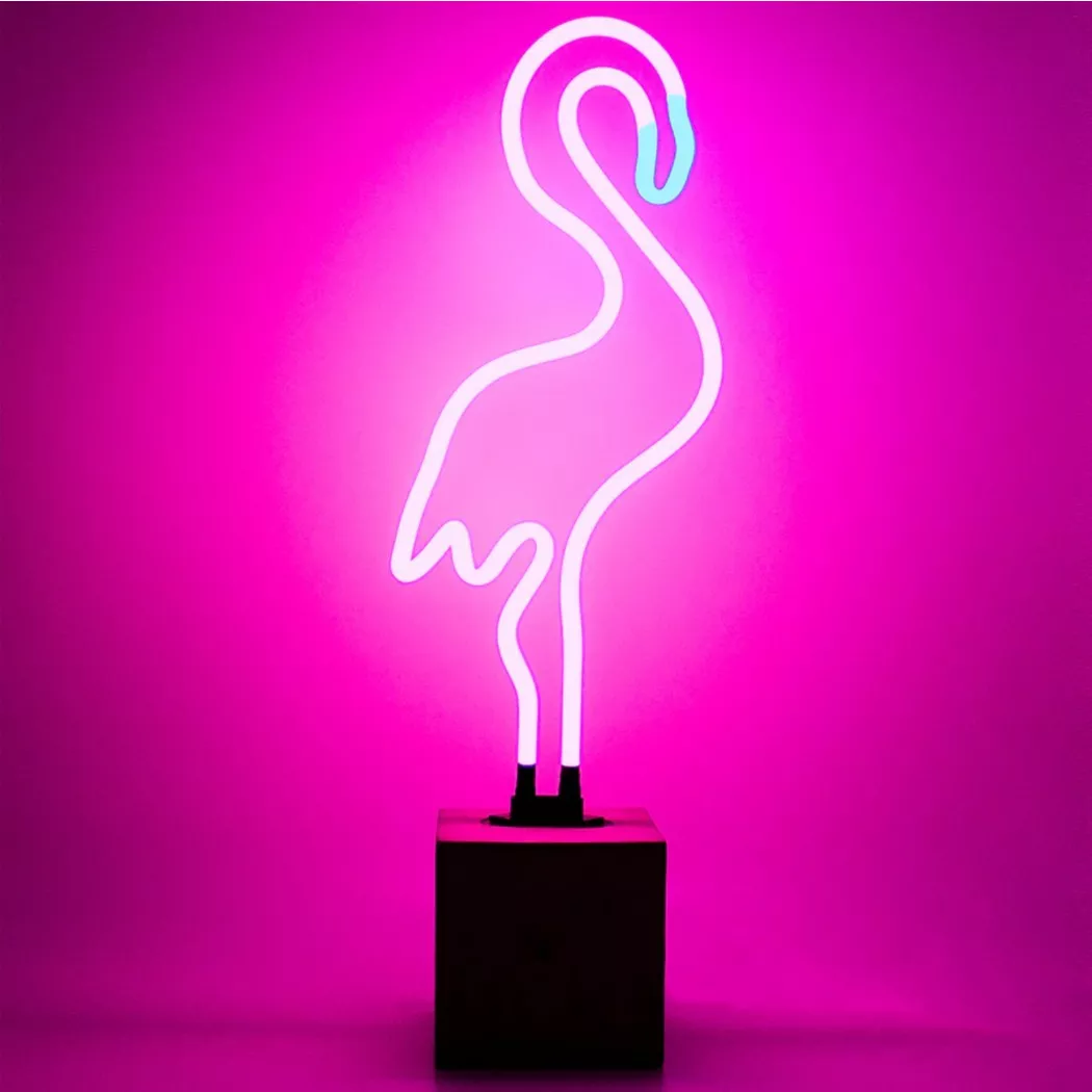 Locomocean – Glas Neon Tischlampe mit Betonsockel Flamingo, One Size, Pink