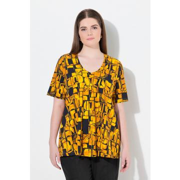 T-shirt di cotone biologico con sole, scollatura a V e mezze maniche