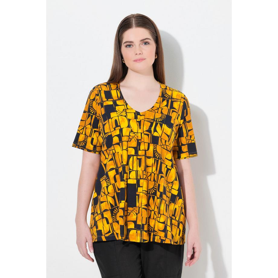 Ulla Popken T-Shirt Fantasia Sole Scollo a V Mezze Maniche  