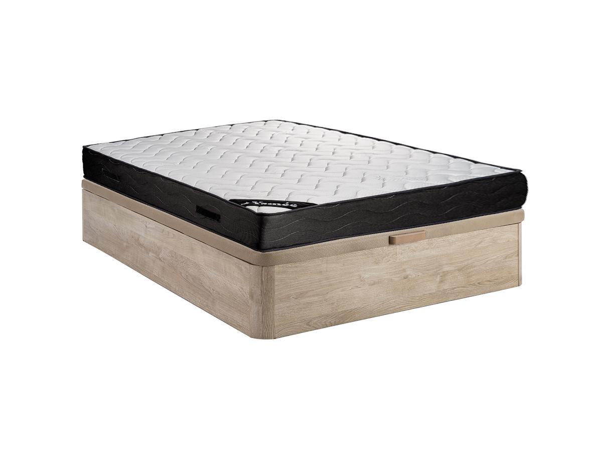 Ysmée Ensemble 160 x 200 cm sommier coffre naturel clair + matelas ressorts ensachés 7 zones et mémoire de forme ép.24cm - MERISI de YSMÉE  