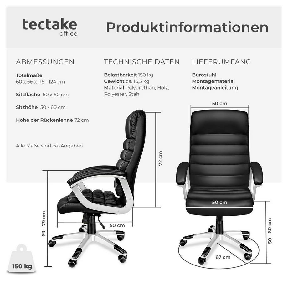 Tectake Fauteuil de bureau PAUL rotatif à 360° et réglable en hauteur  