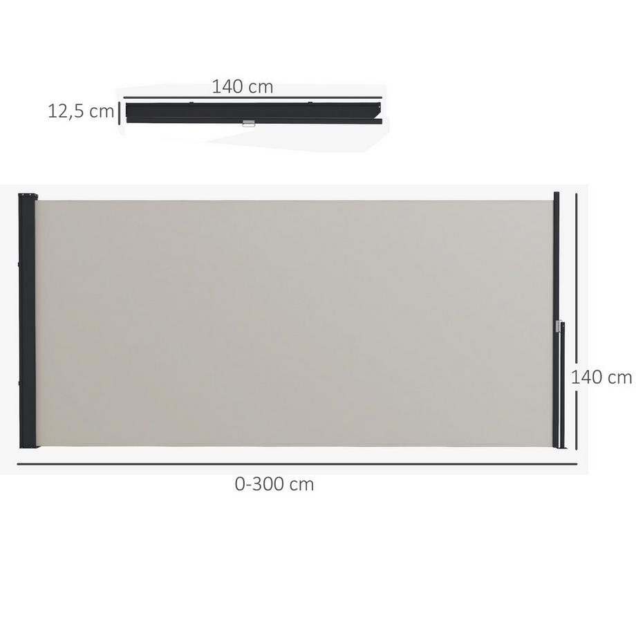 Northio Auvent Latéral Extensible 300 X 140 Cm, Auvent De Jardin, Brise-Vue Avec Protection Uv, Protection Contre Le Vent, Métal, Polyester, Gris Clair  