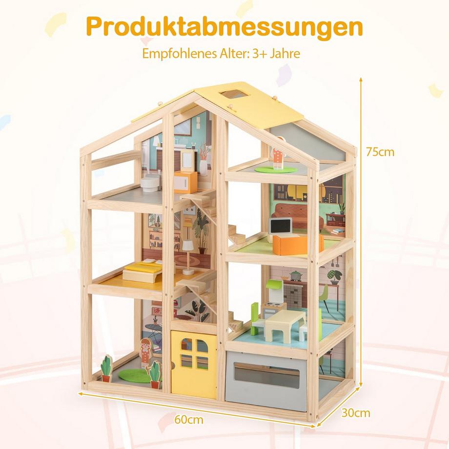 Northix  Casa delle bambole in legno con mobili 