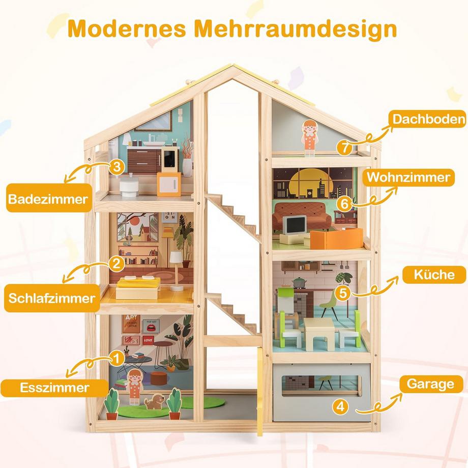 Northix  Casa delle bambole in legno con mobili 