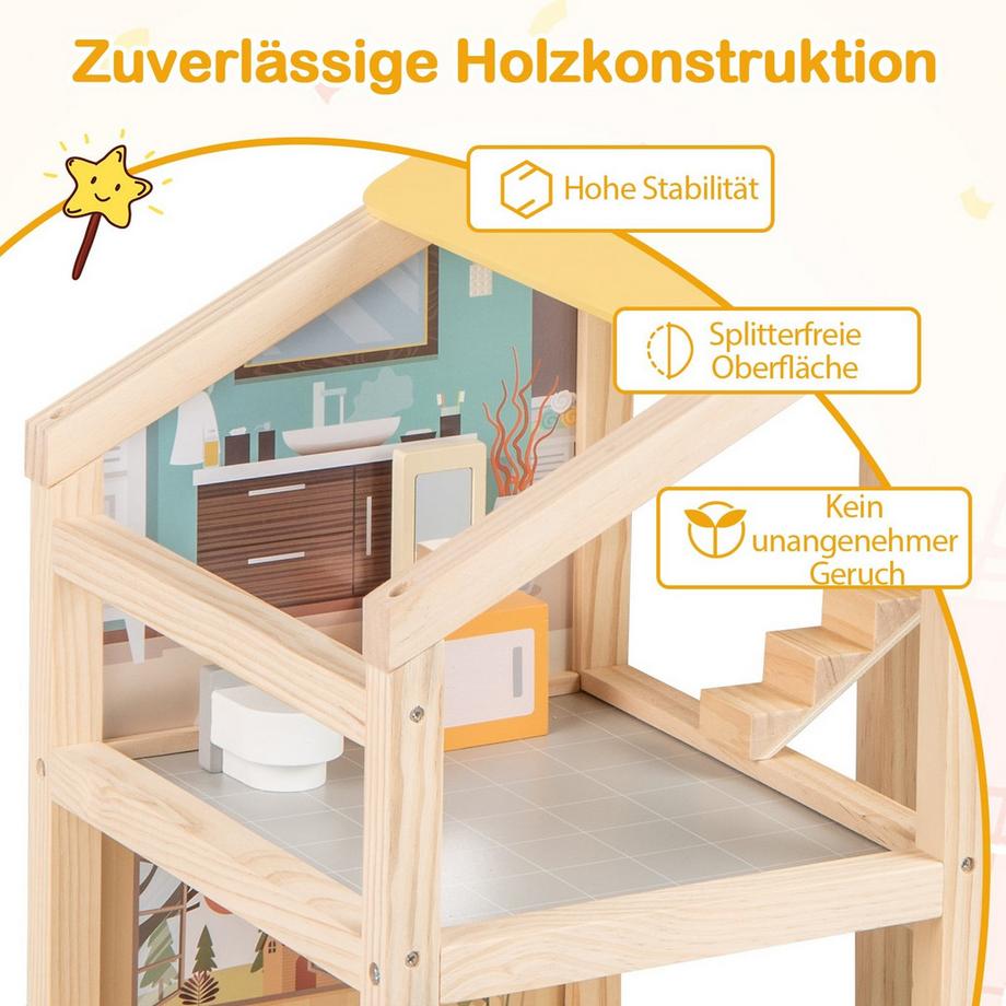 Northix  Casa delle bambole in legno con mobili 