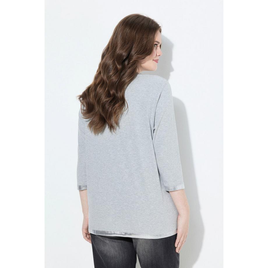 Ulla Popken Classic Imprimé Argenté Col Rond Manches 3/4 T-shirt  