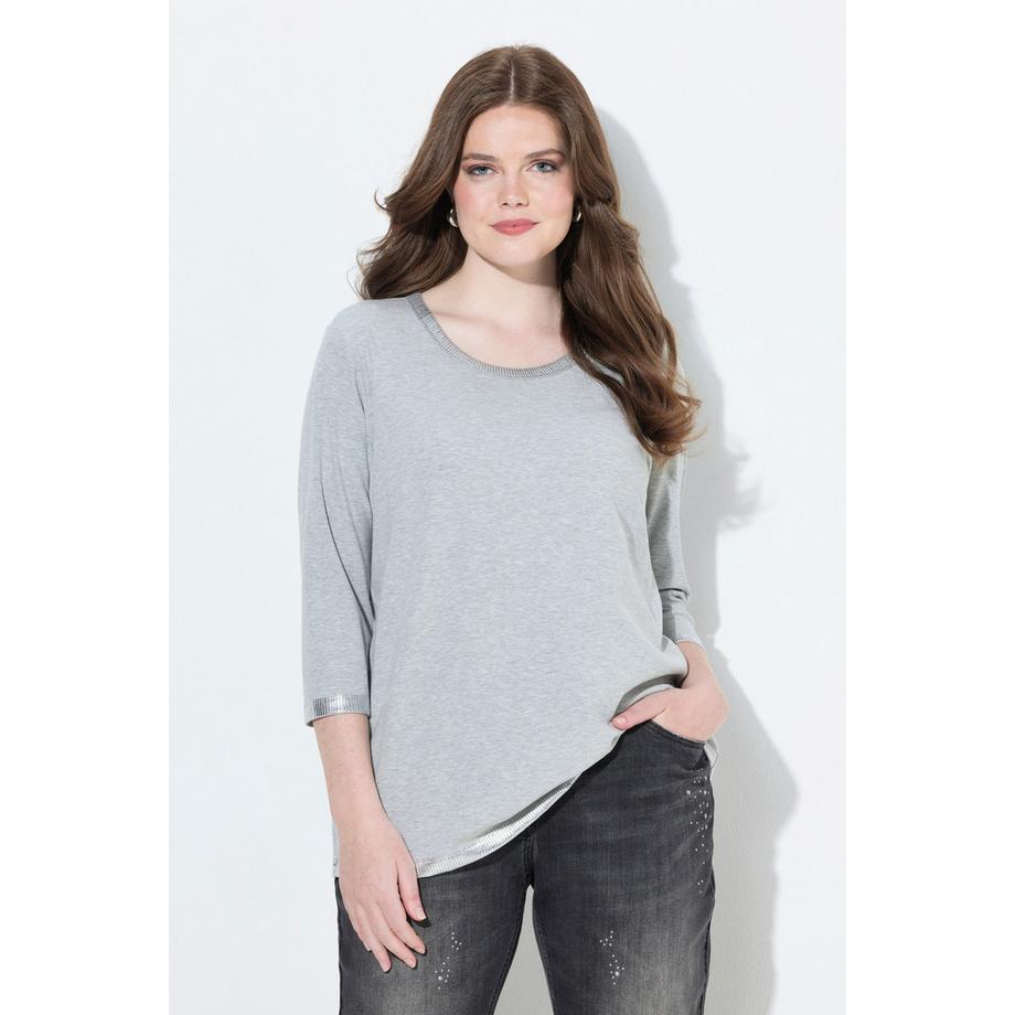 Ulla Popken Classic Imprimé Argenté Col Rond Manches 3/4 T-shirt  