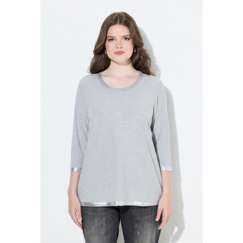 Ulla Popken Classic Imprimé Argenté Col Rond Manches 3/4 T-shirt  