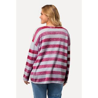 Ulla Popken  Pullover, unregelmäßige Streifen, V-Ausschnitt, Langarm 