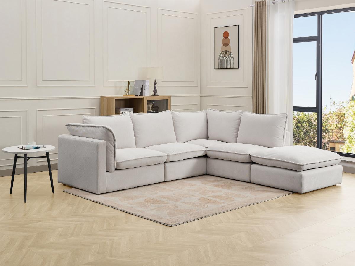 Vente-unique Ecksofa - Ecke rechts - Strukturstoff - Beige - BRUMADO  