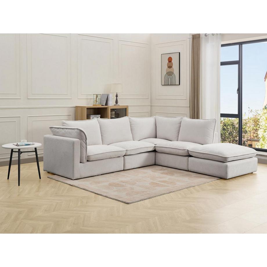 Vente-unique Canapé d'angle droit en tissu texturé beige BRUMADO  