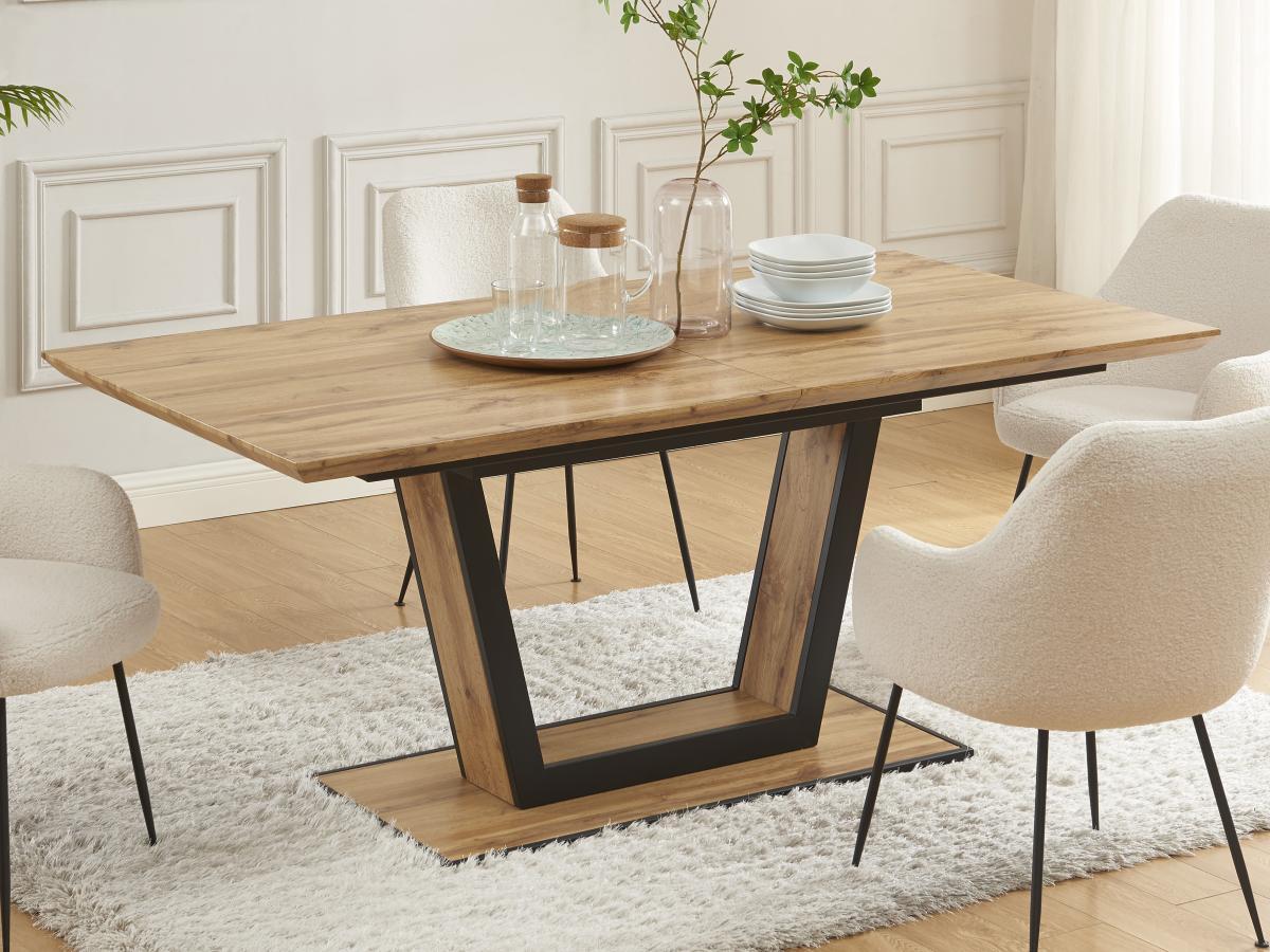 Vente-unique Table à manger extensible 6 à 10 personnes en MDF et métal - Naturel et noir - VITENO  