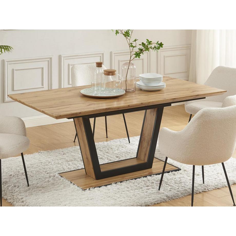 Vente-unique Tavolo da pranzo allungabile da 6 a 10 coperti in MDF e Metallo Naturale e Nero - VITENO  