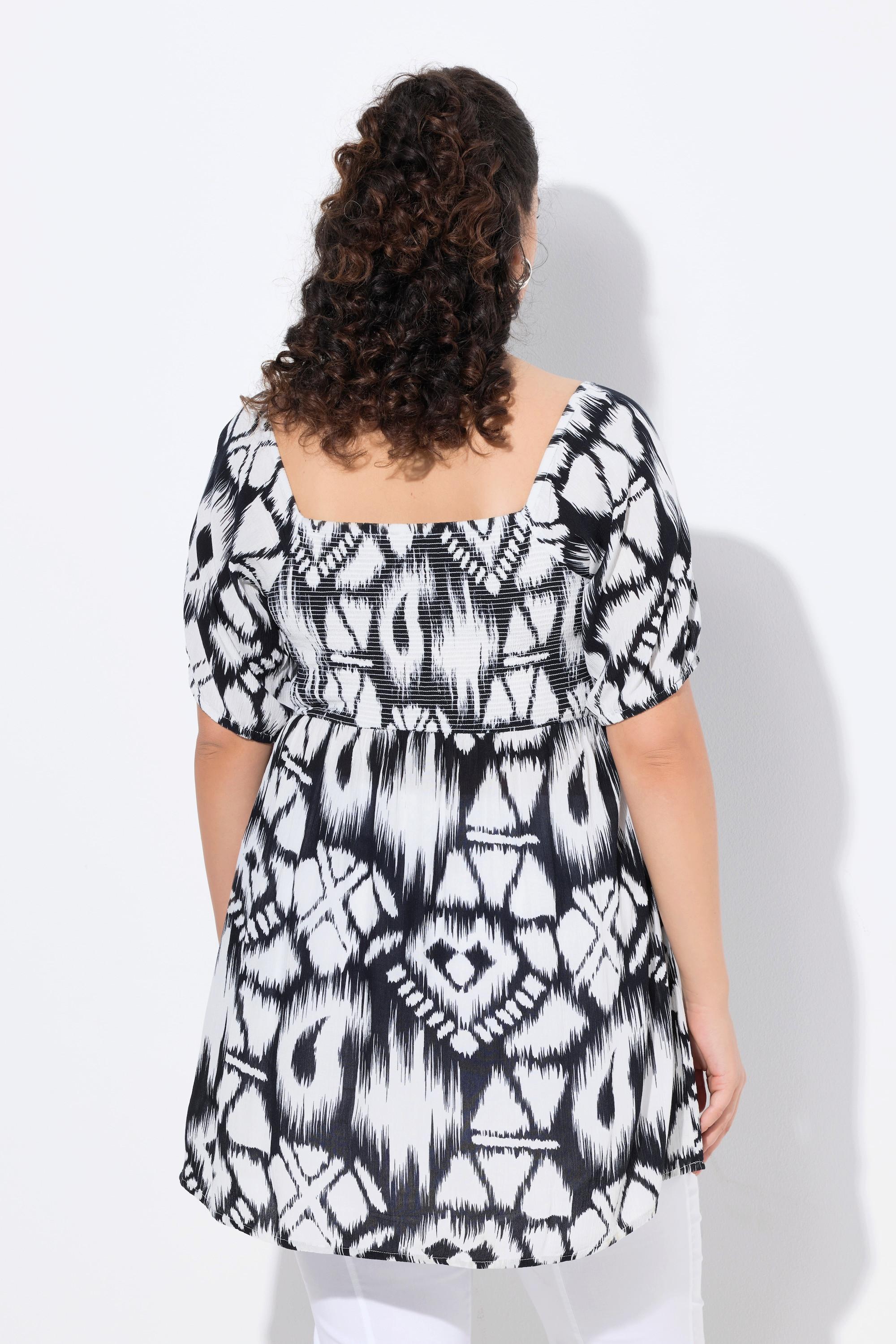 Ulla Popken Blusa Smock Scollo Quadrato Maniche Corte Taglio Svasato  