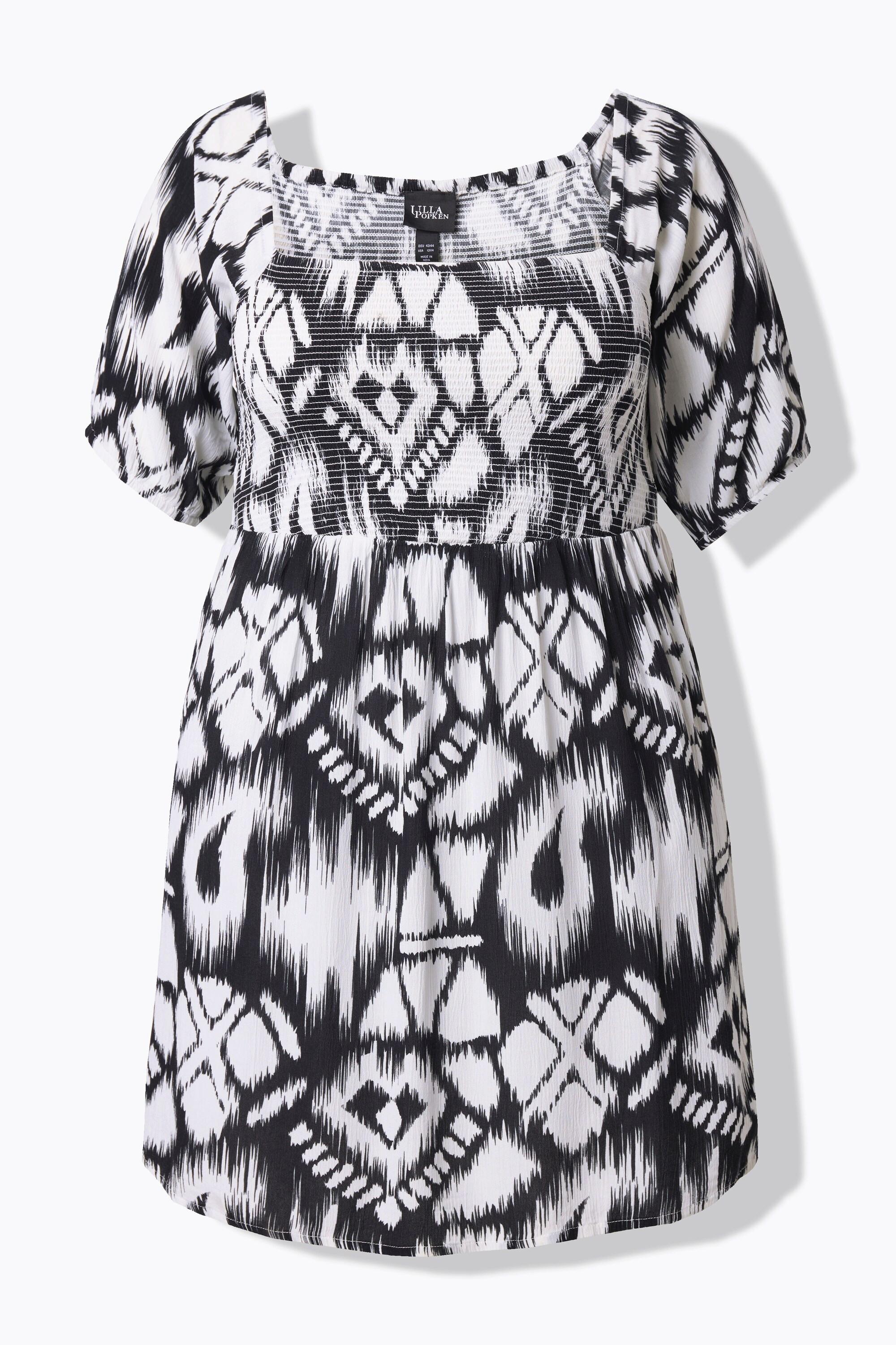 Ulla Popken Blusa Smock Scollo Quadrato Maniche Corte Taglio Svasato  