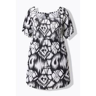 Ulla Popken Blusa Smock Scollo Quadrato Maniche Corte Taglio Svasato  