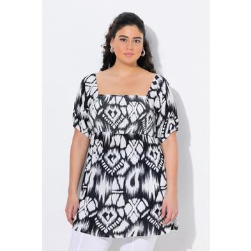 Blusa dal taglio svasato con scollo rettangolare, mezze maniche e punto smock