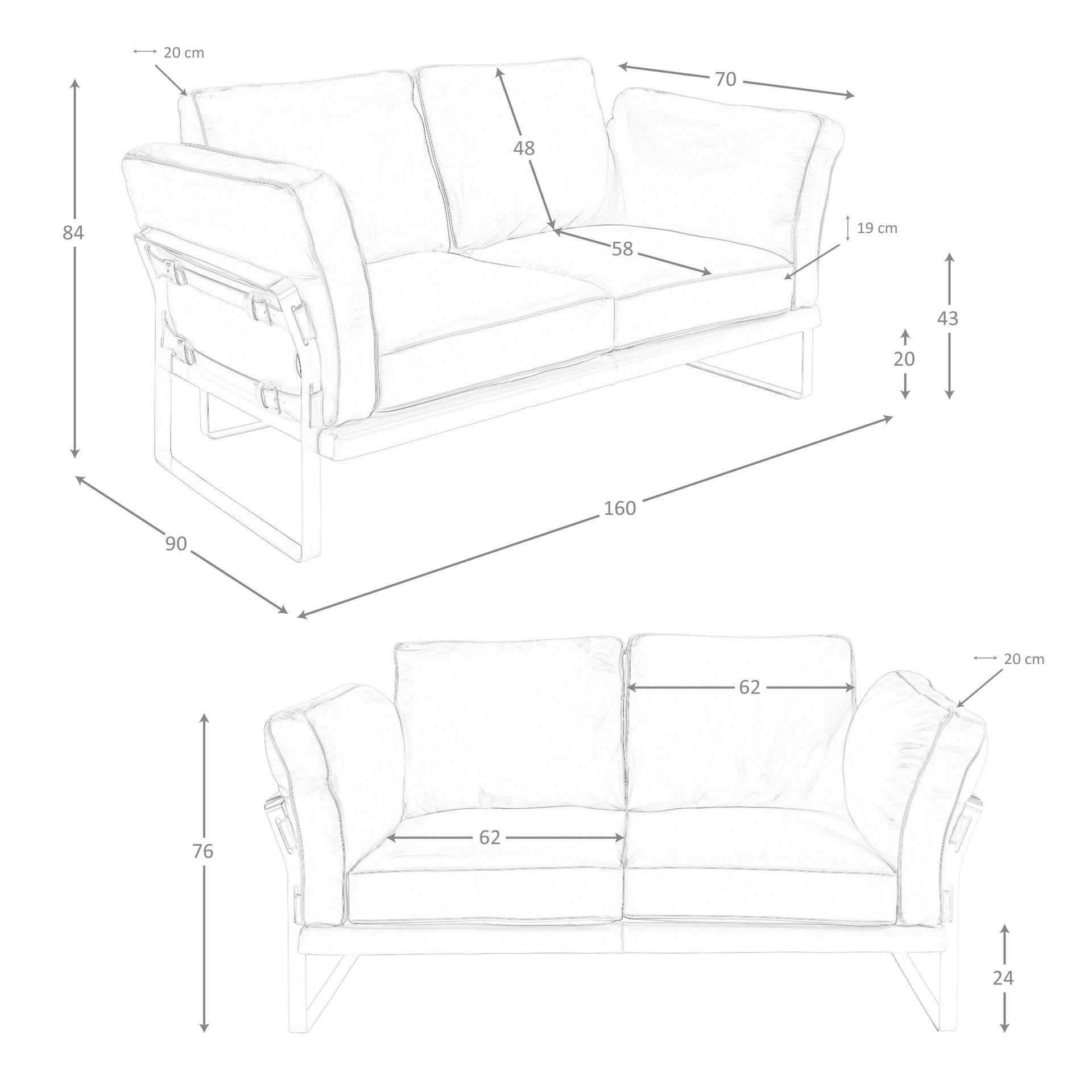 ANGEL CERDA Canapé 2 places en cuir camel  