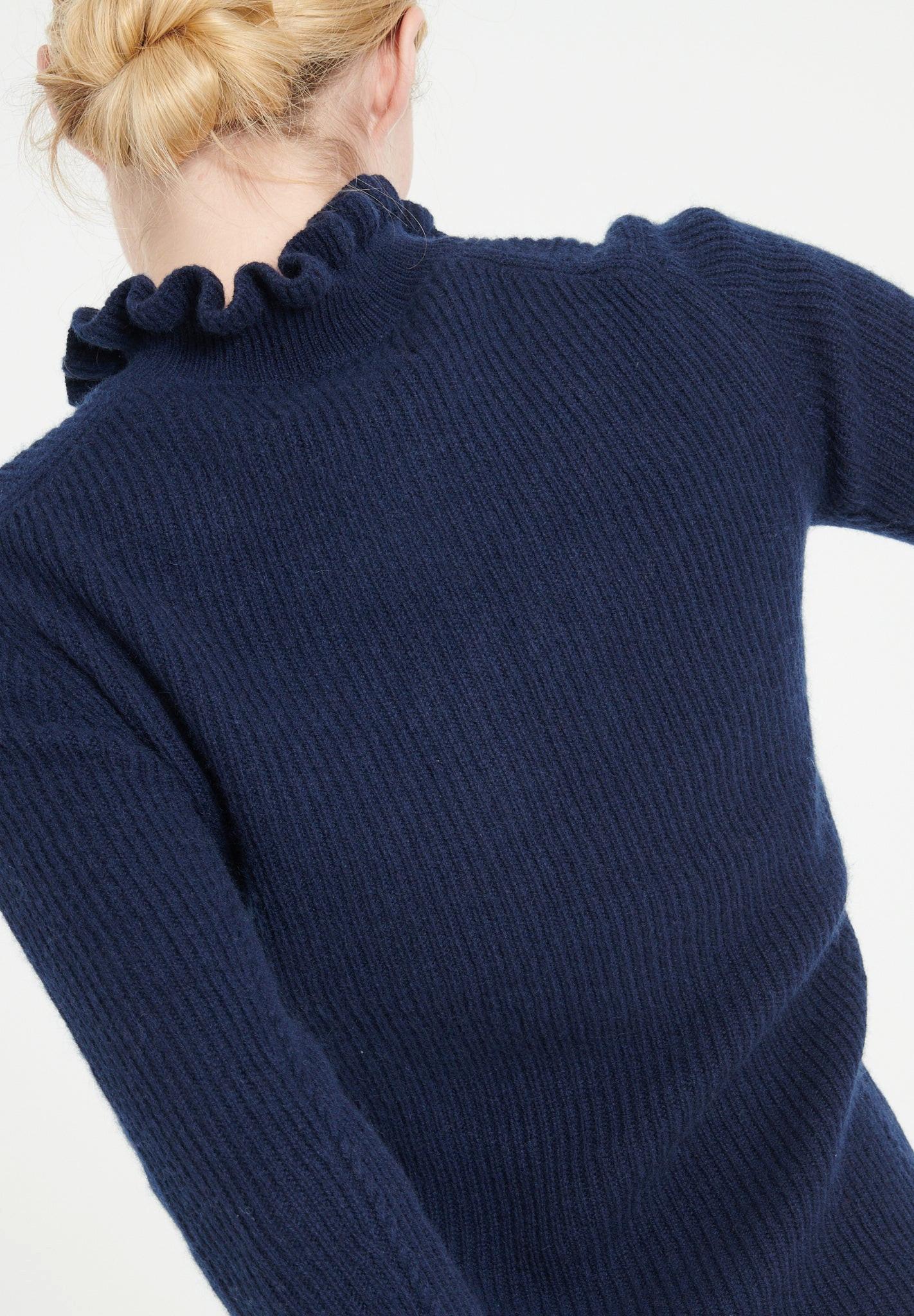 Studio Cashmere8  MIA 4 Pullover mit Falbala-Kragen und Reißverschluss - 100% Kaschmir 