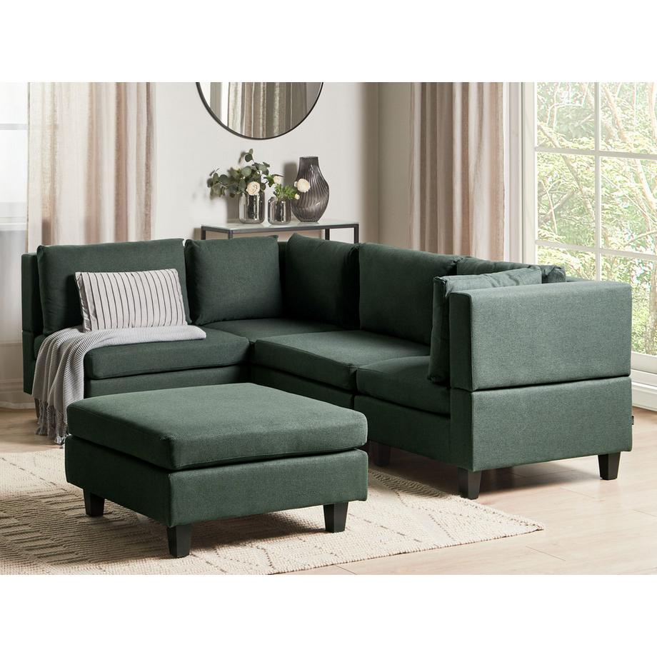 Beliani Canapé d'angle côté gauche avec ottoman en Tissu  UNSTAD  
