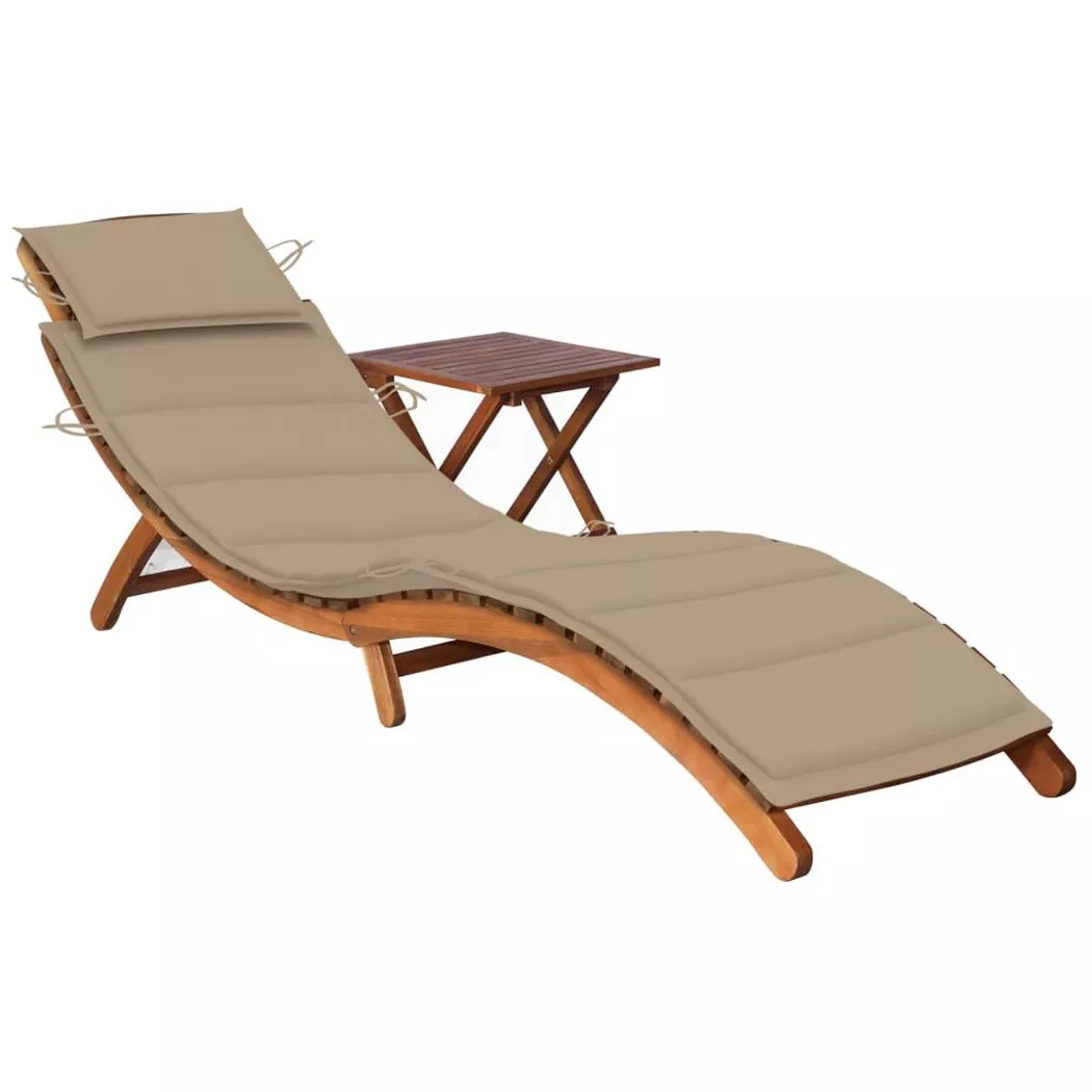 Chaise longue de jardin avec table et coussin Bois d acacia