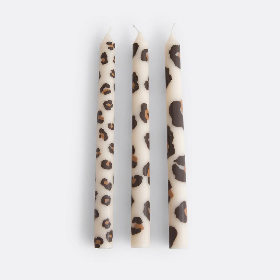 Lot de 3 bougies imprimées léopard