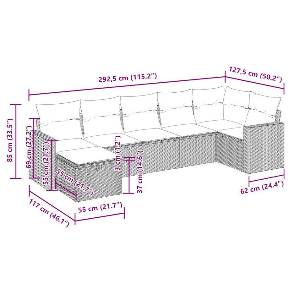 VidaXL set di divani da giardino Polirattan  
