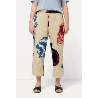 Ulla Popken  Culottes in jersey di cotone biologico con design ispirato all'oceano e taglio della gamba ampio 