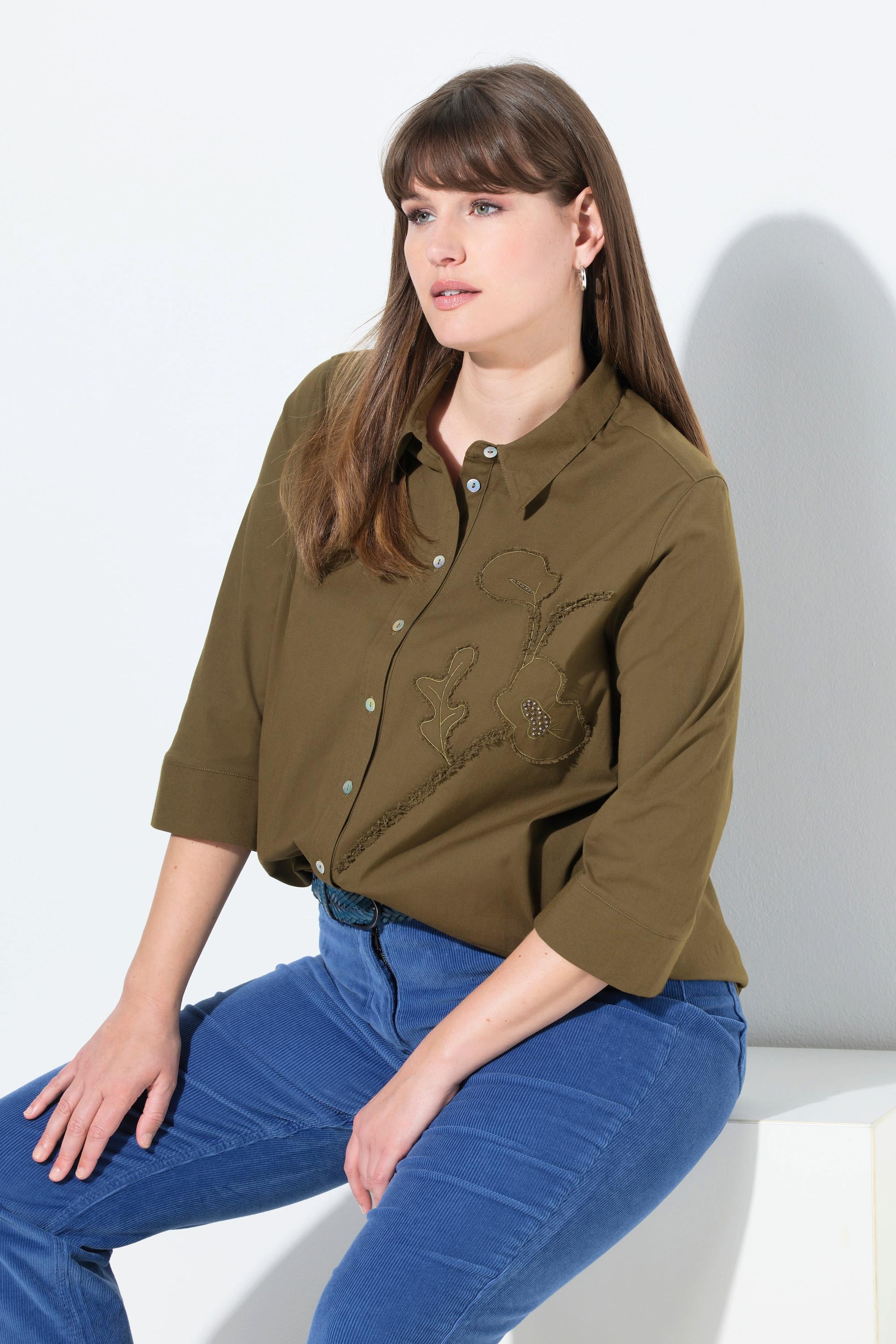 Ulla Popken Camicetta Floreale Collo Camicia Maniche 3/4  