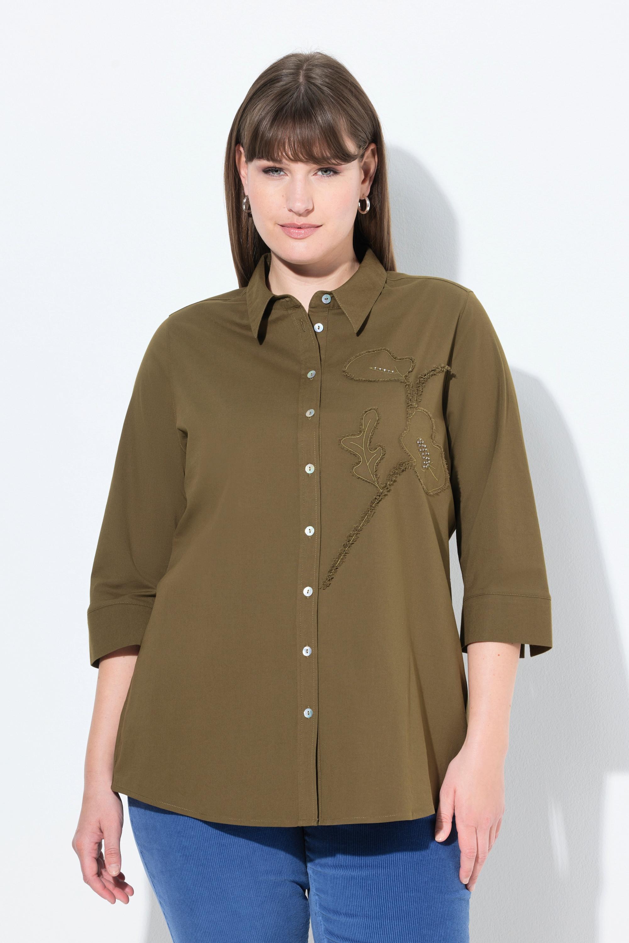 Ulla Popken Camicetta Floreale Collo Camicia Maniche 3/4  