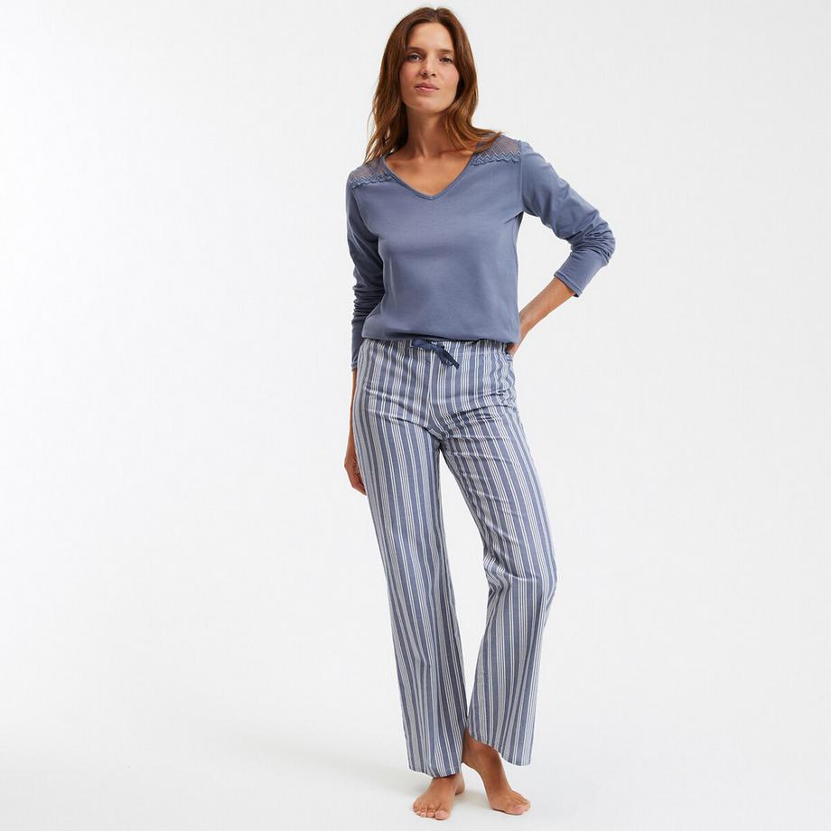 La Redoute Collections Ensemble Pyjama Haut Détail Dentelle et Pantalon Rayé  