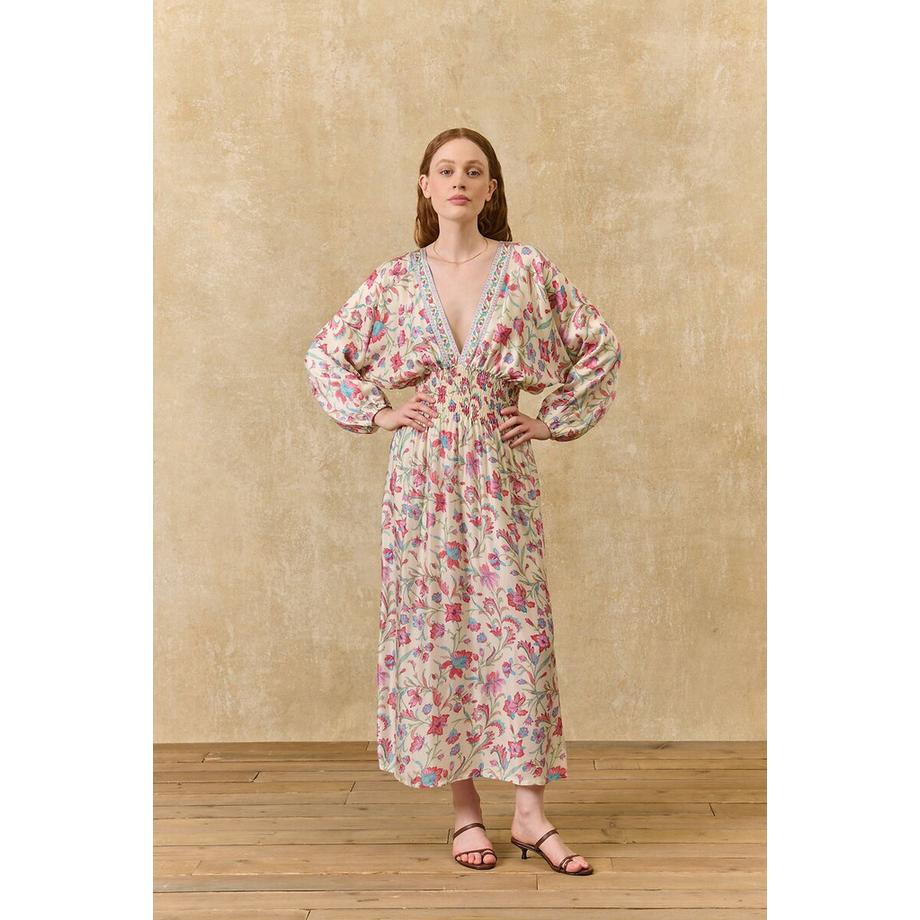 Langes Kleid SOFIA mit Blumendruck und langen Ärmeln