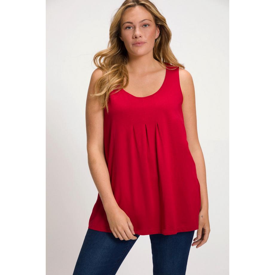 Ulla Popken Top Senza Maniche Girocollo Linea ad A con Pieghe Decorative  