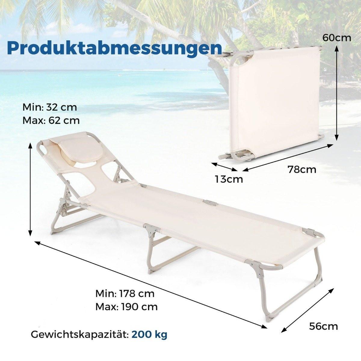 Northix Sonnenliege mit Öffnungen für Gesicht und Arme klappbare Gartenliege Liegestuhl bis 200 kg belastbar  