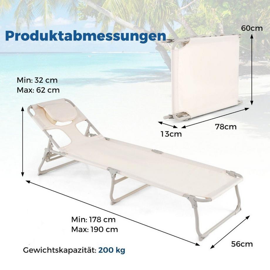 Northix Sonnenliege mit Öffnungen für Gesicht und Arme klappbare Gartenliege Liegestuhl bis 200 kg belastbar  