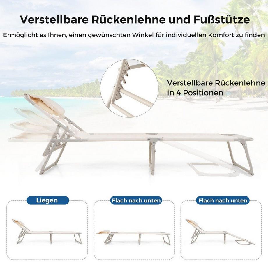 Northix Sonnenliege mit Öffnungen für Gesicht und Arme klappbare Gartenliege Liegestuhl bis 200 kg belastbar  