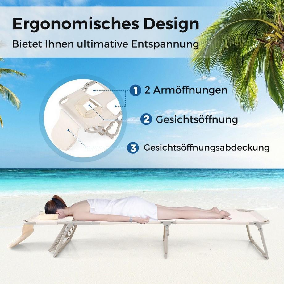 Sonnenliege mit Öffnungen für Gesicht und Arme klappbare Gartenliege Liegestuhl bis 200 kg belastbar