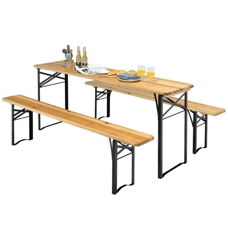 Northix  Tavolo da birra lungo 178 cm con set di posti a sedere Tavolo da picnic pieghevole in 3 pezzi e set da panca 
