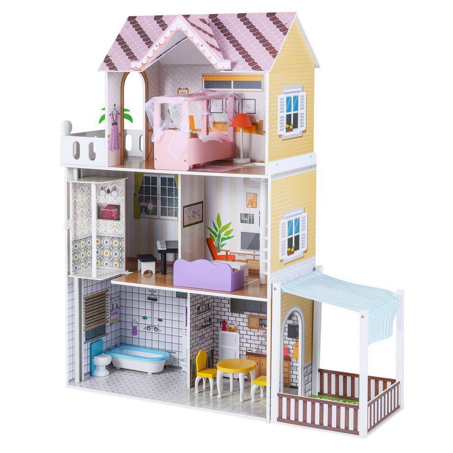 Casa delle bambole in legno con ascensore