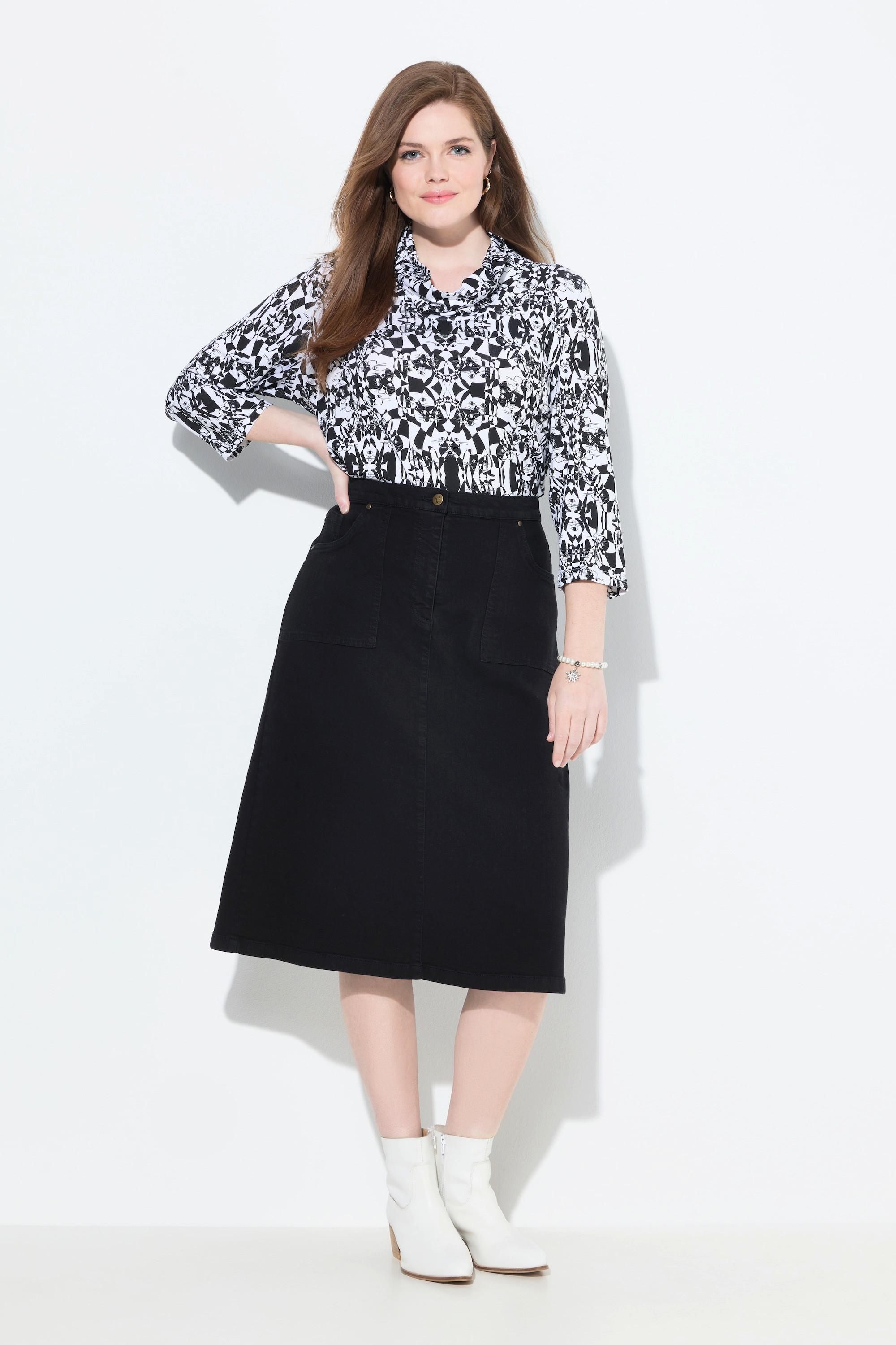 Ulla Popken Gonna di jeans A-line tasche comfort elasticizzato  