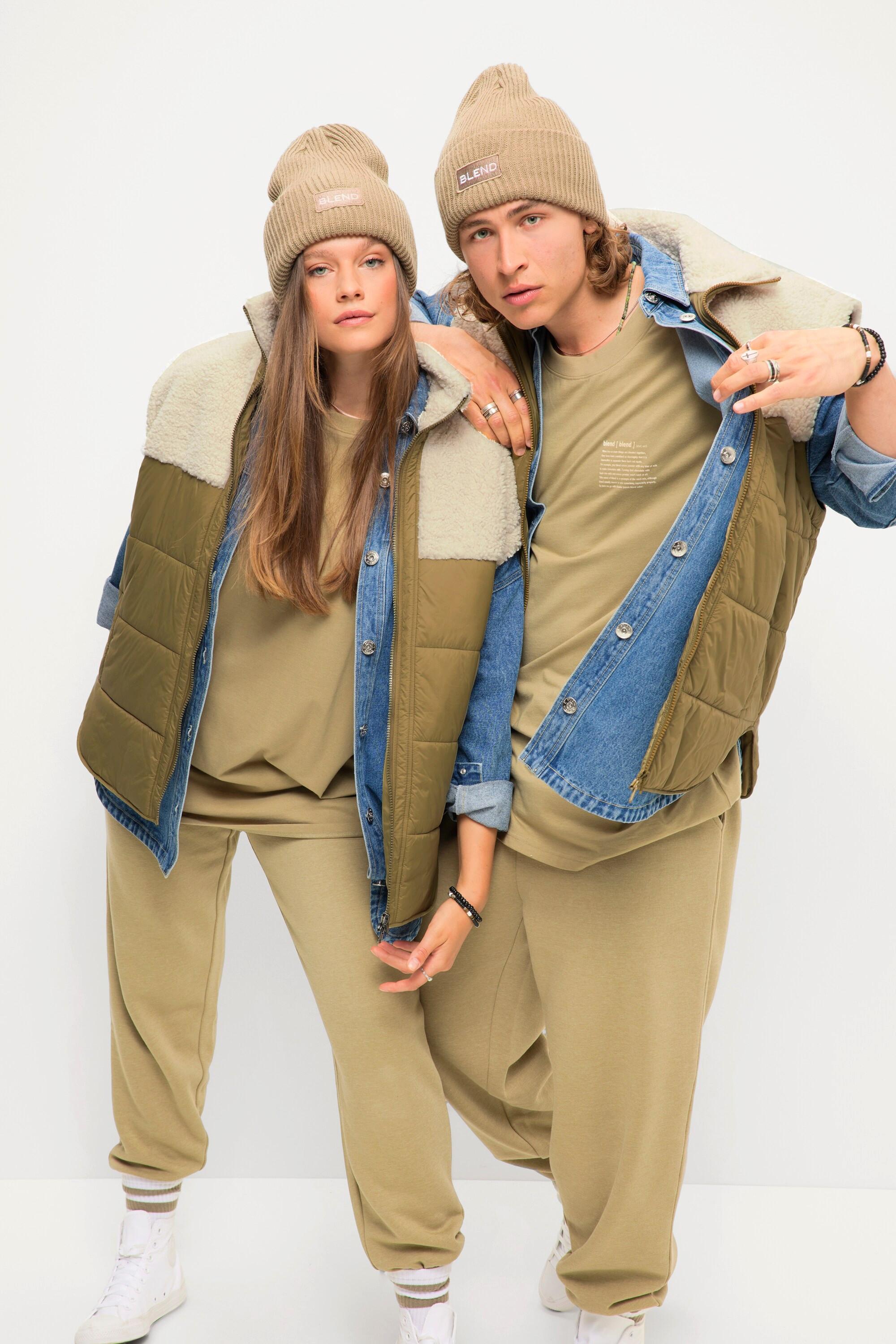 Studio Untold Steppweste Wide Fit Teddy-Patch Stehkragen Unisex  