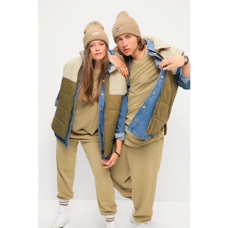 Studio Untold Steppweste Wide Fit Teddy-Patch Stehkragen Unisex  