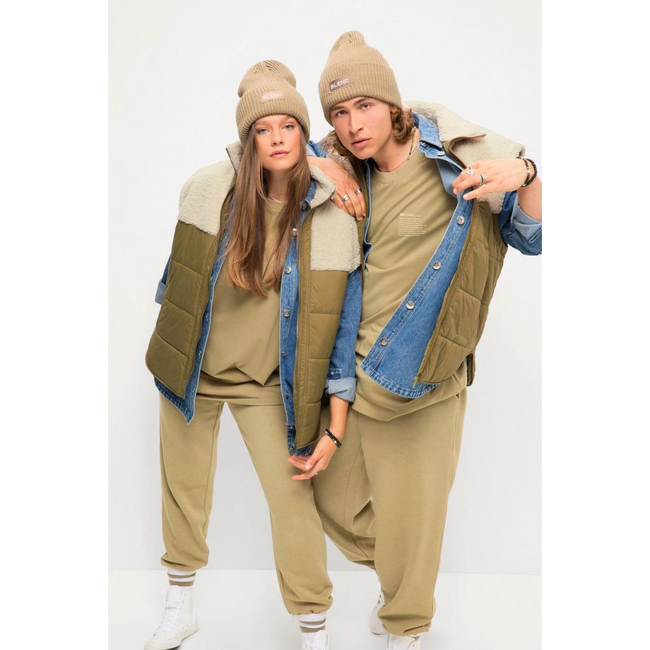 Studio Untold Steppweste Wide Fit Teddy-Patch Stehkragen Unisex  