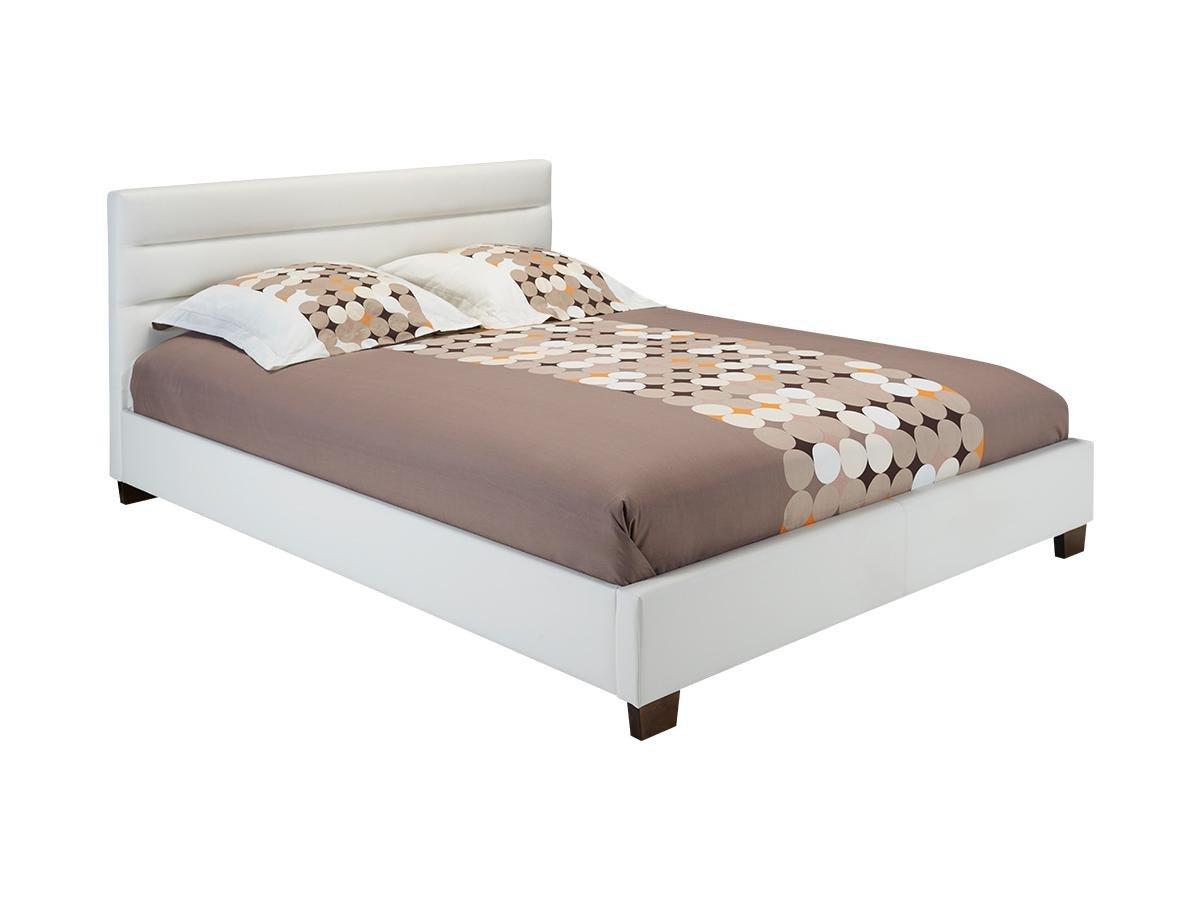 Vente-unique Lit 160 x 200 cm - Simili - Blanc + Matelas - FAUSTIN  