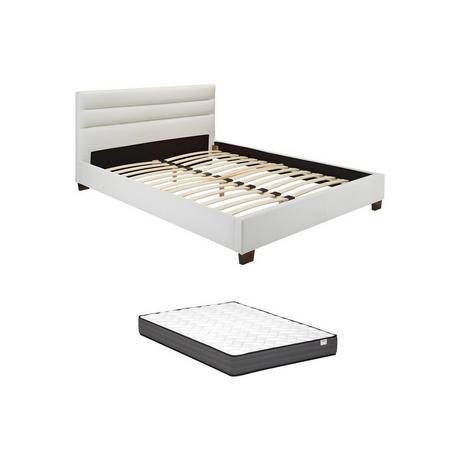 Vente-unique Lit 160 x 200 cm - Simili - Blanc + Matelas - FAUSTIN  