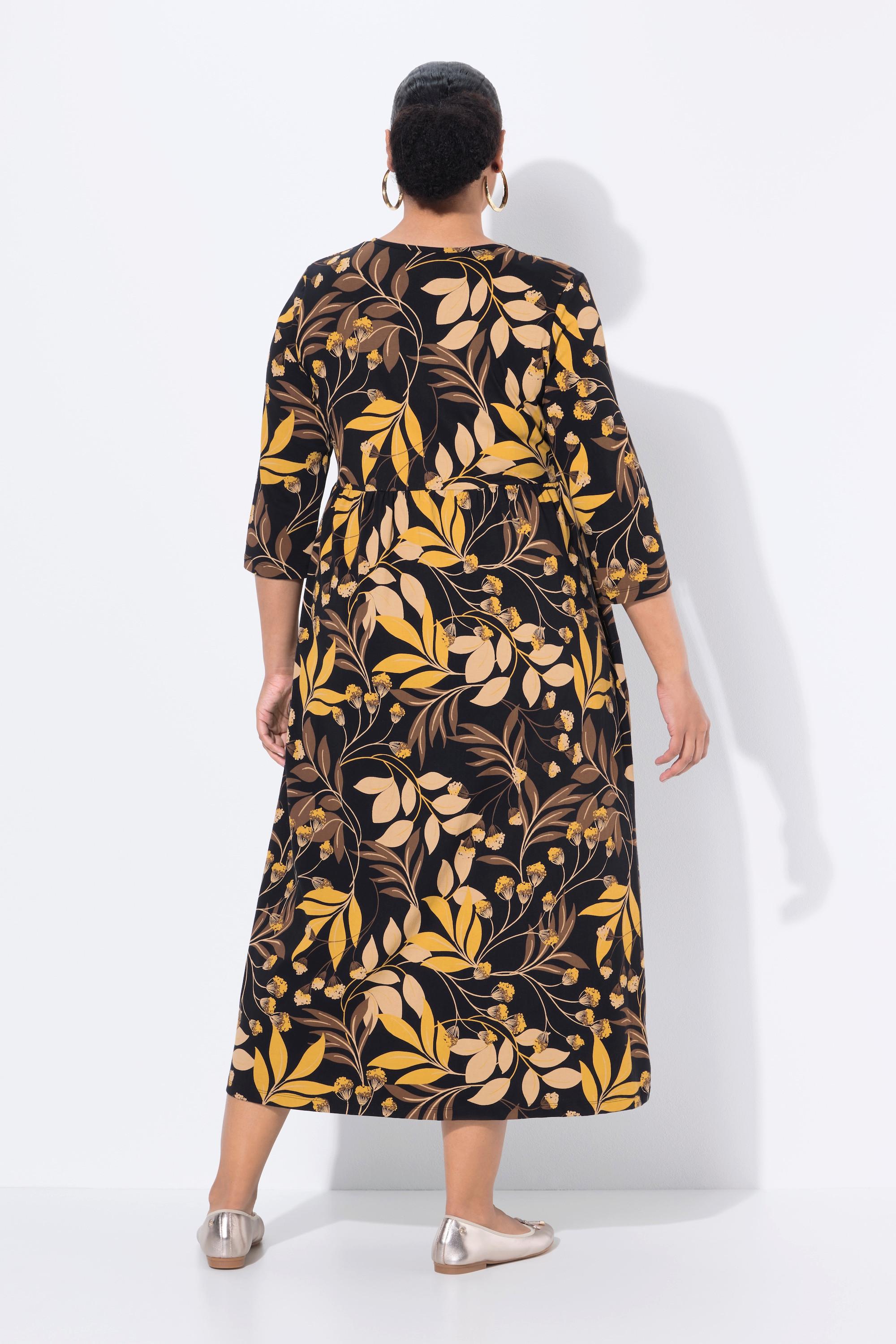 Ulla Popken Abito lungo in jersey linea ad A scollo a tunica manica 3/4  