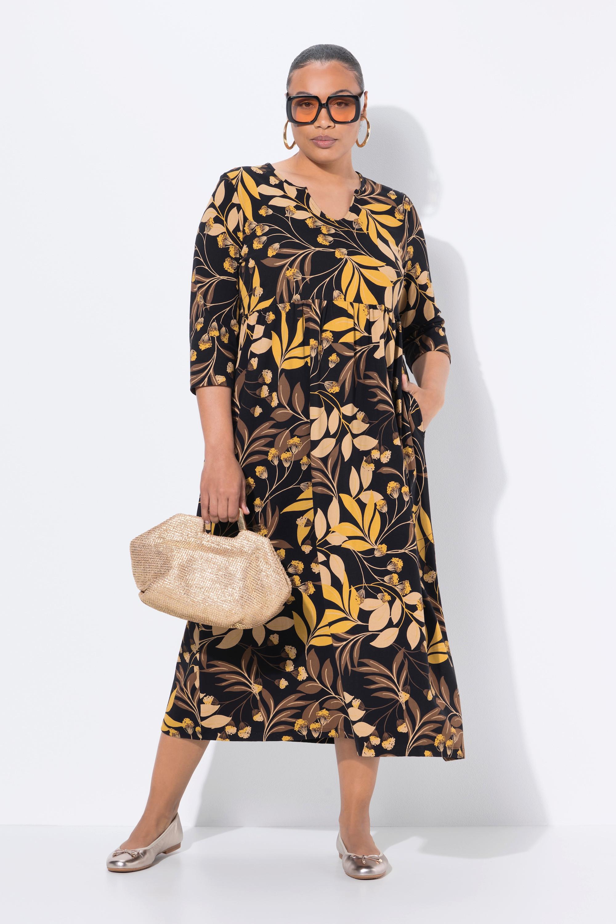 Ulla Popken Abito lungo in jersey linea ad A scollo a tunica manica 3/4  