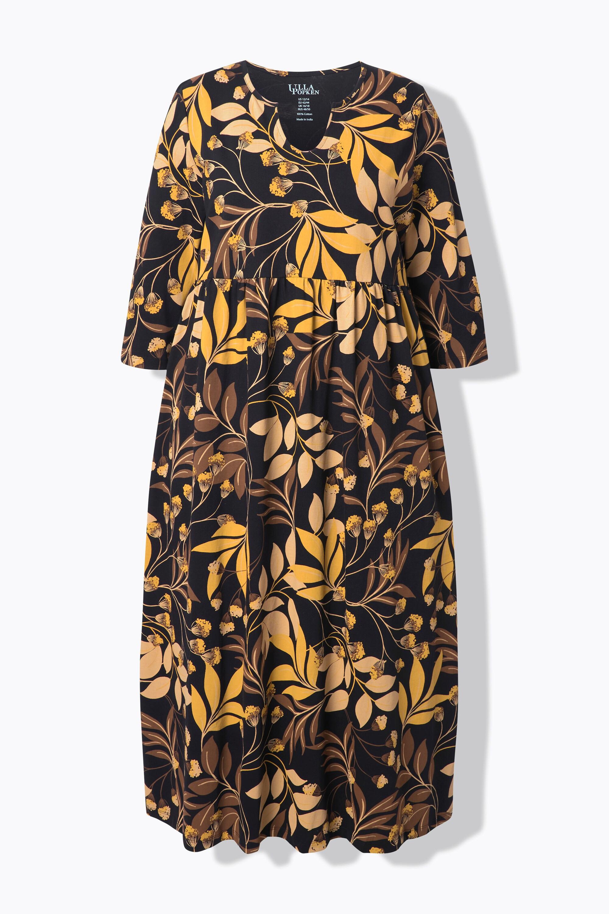 Ulla Popken Abito lungo in jersey linea ad A scollo a tunica manica 3/4  