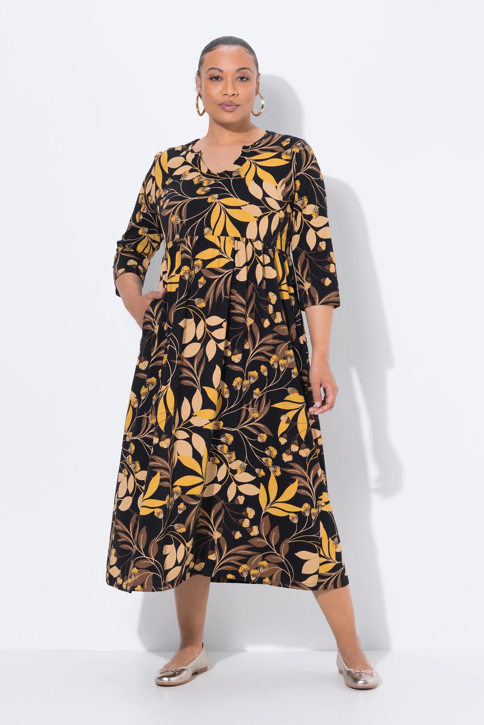 Ulla Popken Abito lungo in jersey linea ad A scollo a tunica manica 3/4  