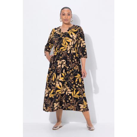 Ulla Popken Abito lungo in jersey linea ad A scollo a tunica manica 3/4  